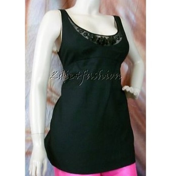 NWT REBECCA TAYLOR Slim Fitted Black Beaded Wool Crepe Top 10 - Picture 1 of 5